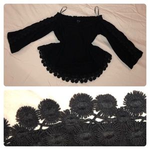 ⚡️TOPSHOP Off Shoulder Crop Long Sleeve Black Top Going Out Shirt Blouse Unique